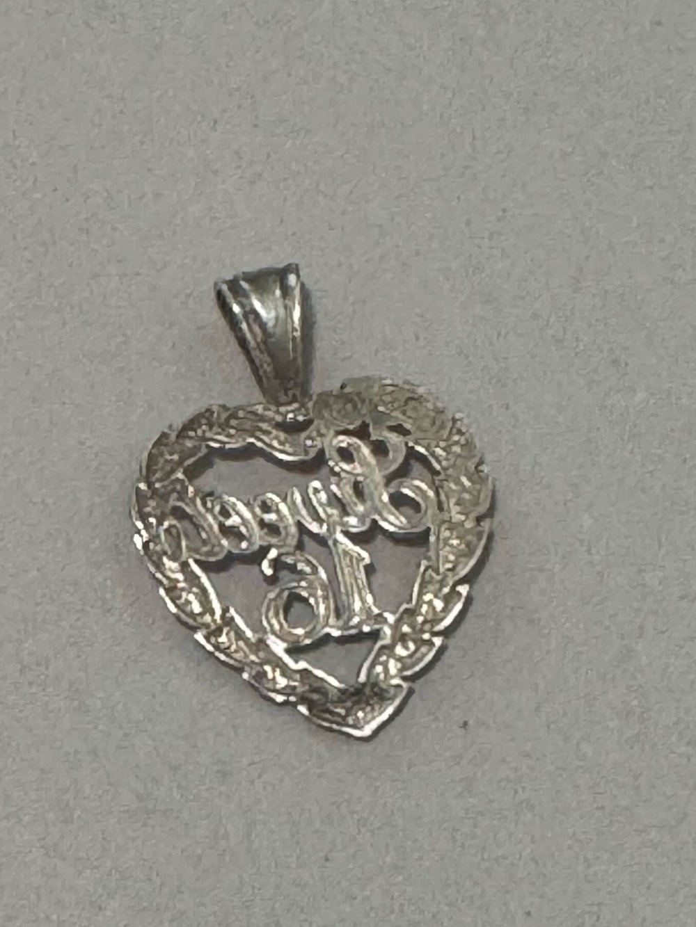 925 Sterling Silver Sweet 16 Heart Pendant Charm - Picture 4 of 5